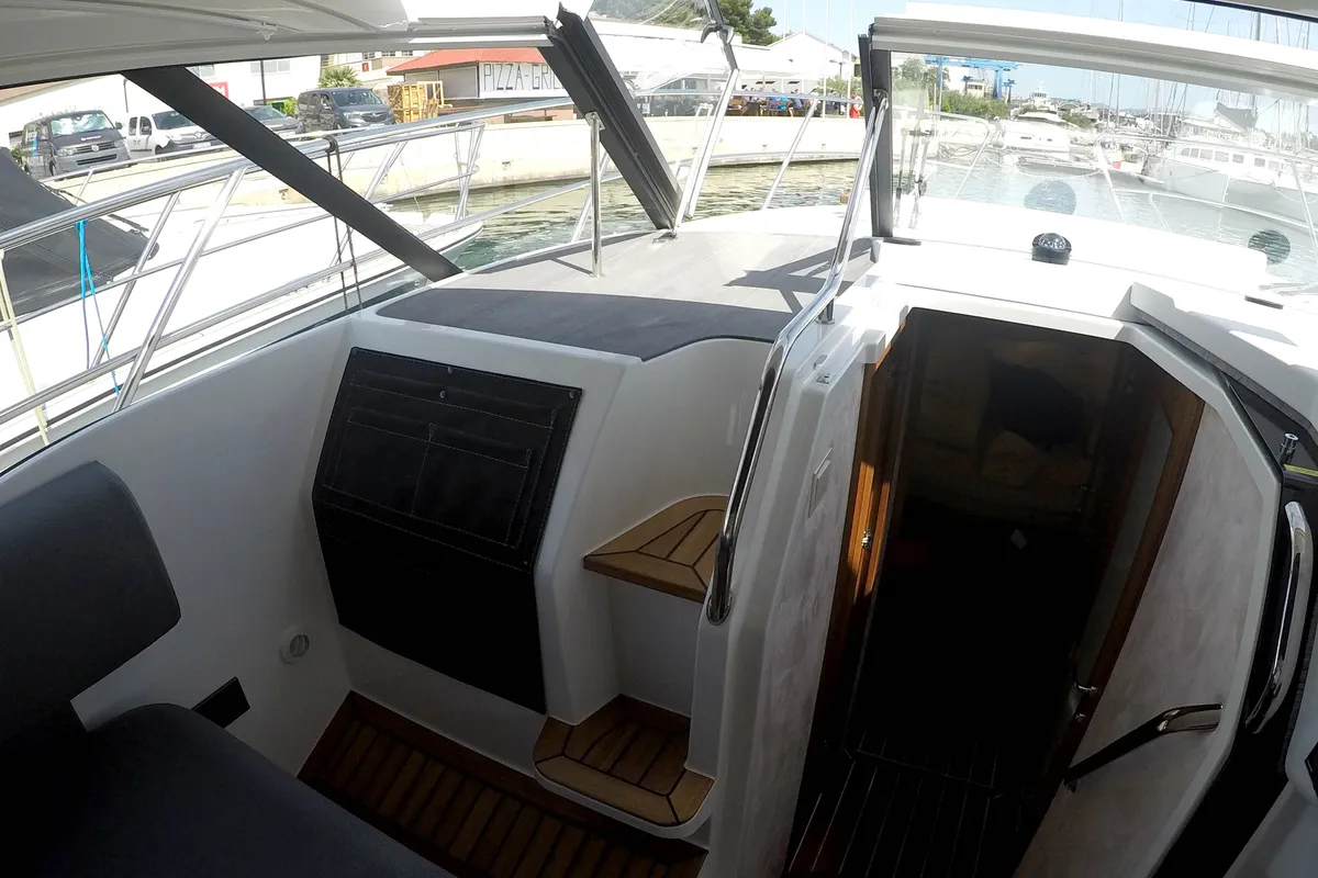Deck of True North, a Marex 360 Cabriolet Cruiser motor yacht at Grad Šibenik, Croatia