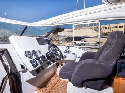 Cockpit of True North, a Marex 360 Cabriolet Cruiser motor yacht at Grad Šibenik, Croatia