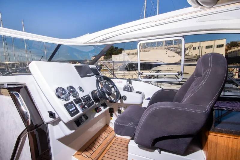 Cockpit of True North, a Marex 360 Cabriolet Cruiser motor yacht at Grad Šibenik, Croatia