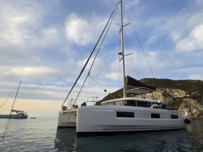Deep Blue, a Lagoon 46 catamaran at Olbia, Italy