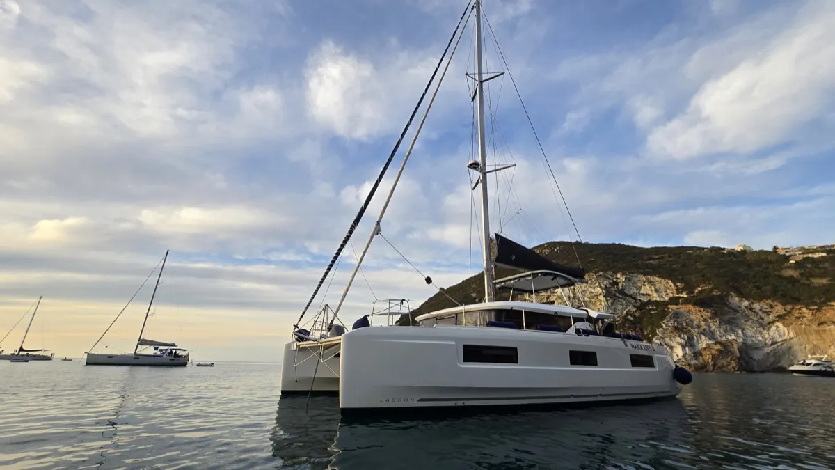 Deep Blue, a Lagoon 46 catamaran at Olbia, Italy