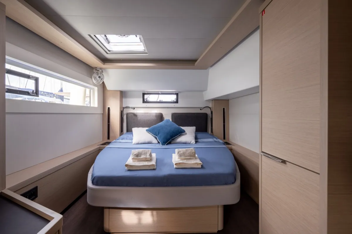 Deep Blue, a Lagoon 46 catamaran at Olbia, Italy