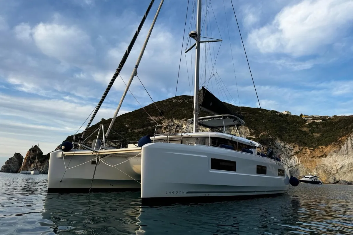 Deep Blue, a Lagoon 46 catamaran at Olbia, Italy