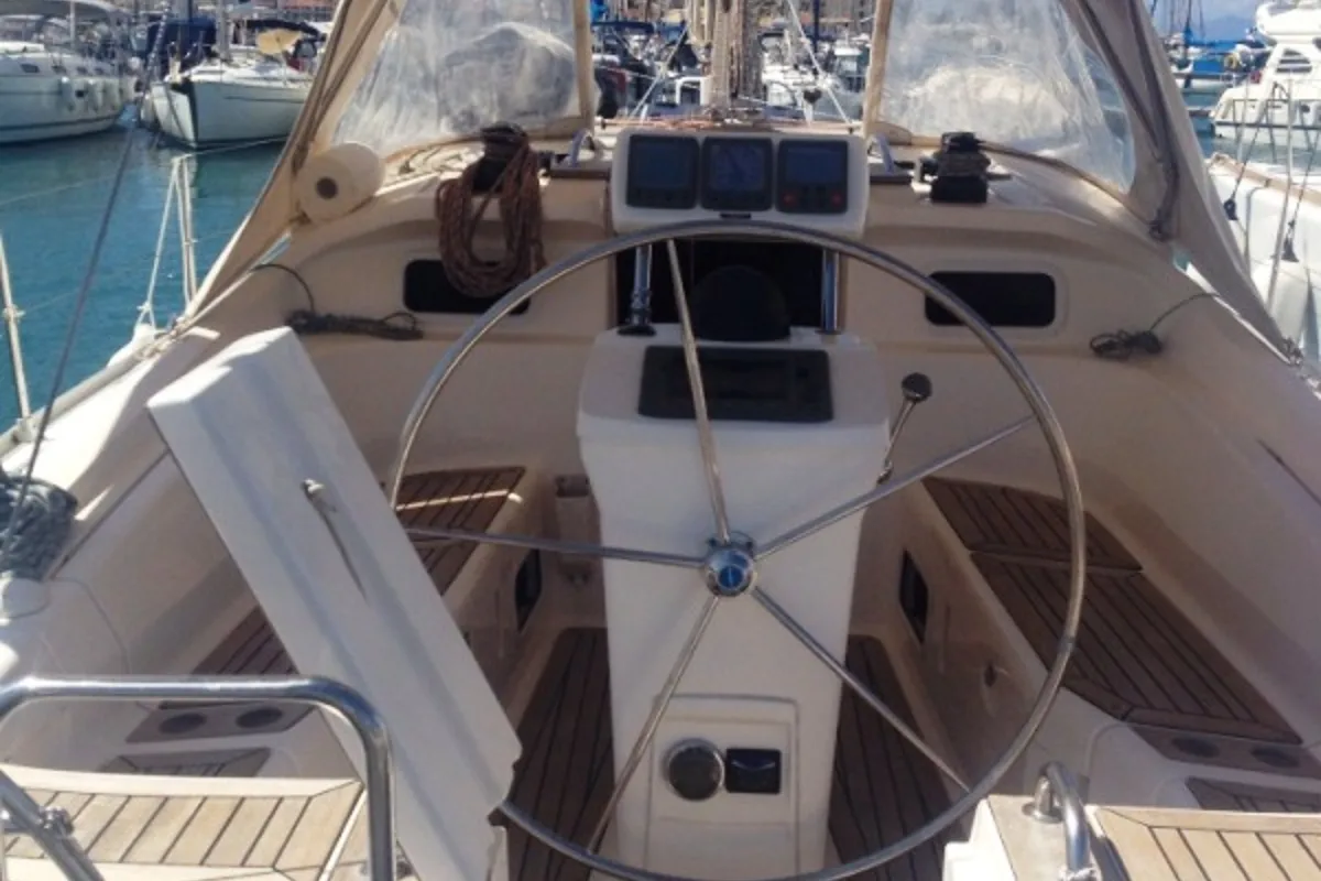 Ageras, a Elan 384 Impression sailboat at Preveza, Greece