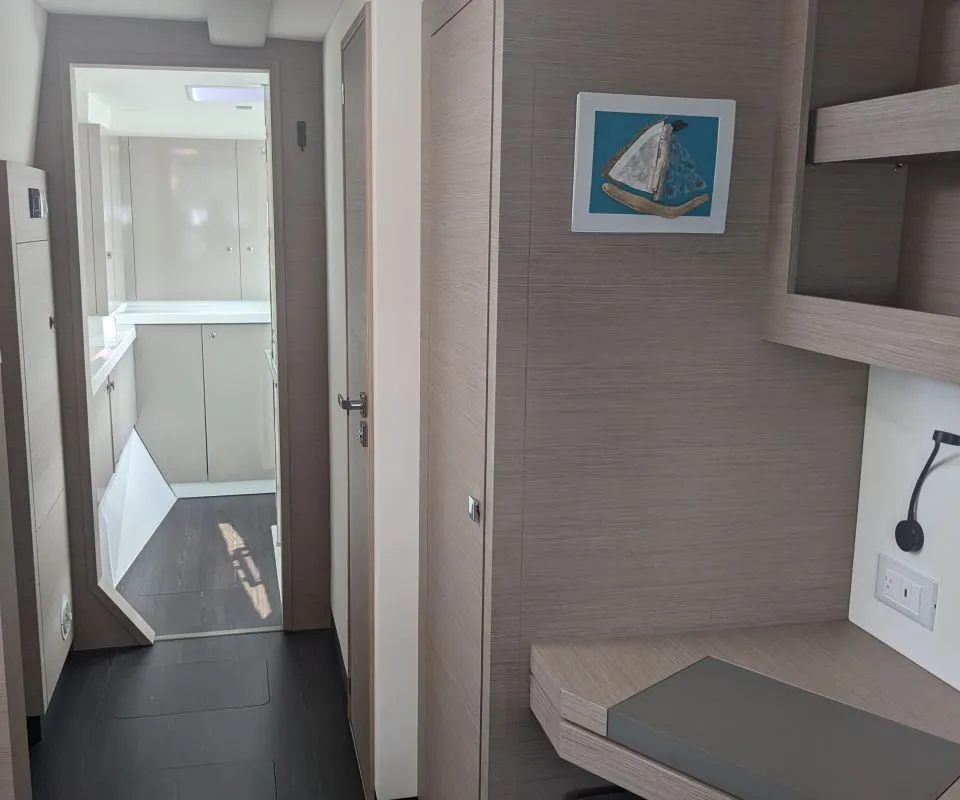 Cabin on Wayfinder, a Fountaine Pajot Astrea 42 Maestro catamaran at Central Abaco, Bahamas