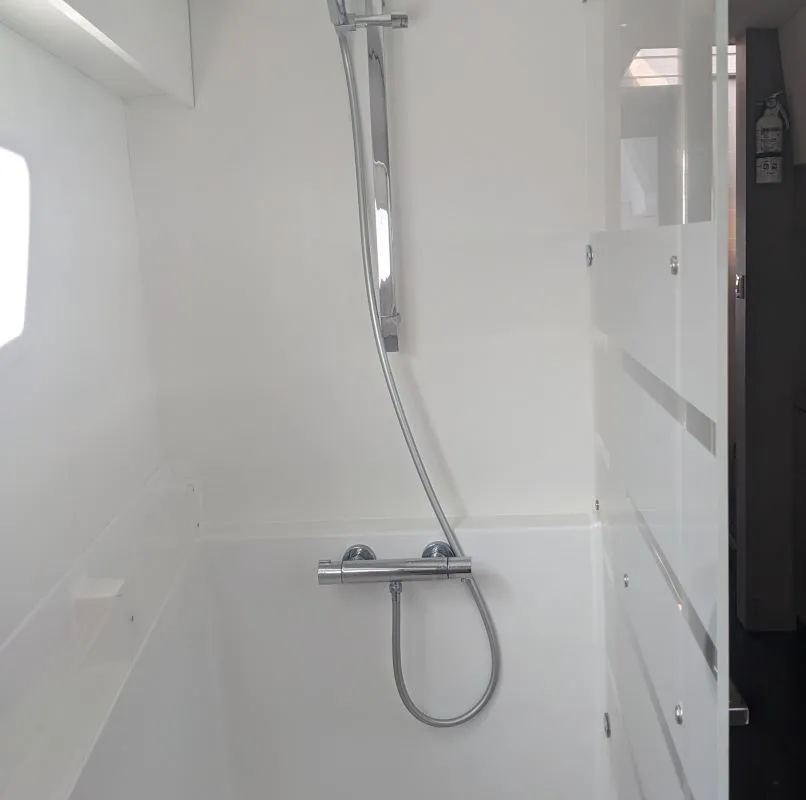 Head on Wayfinder, a Fountaine Pajot Astrea 42 Maestro catamaran at Central Abaco, Bahamas