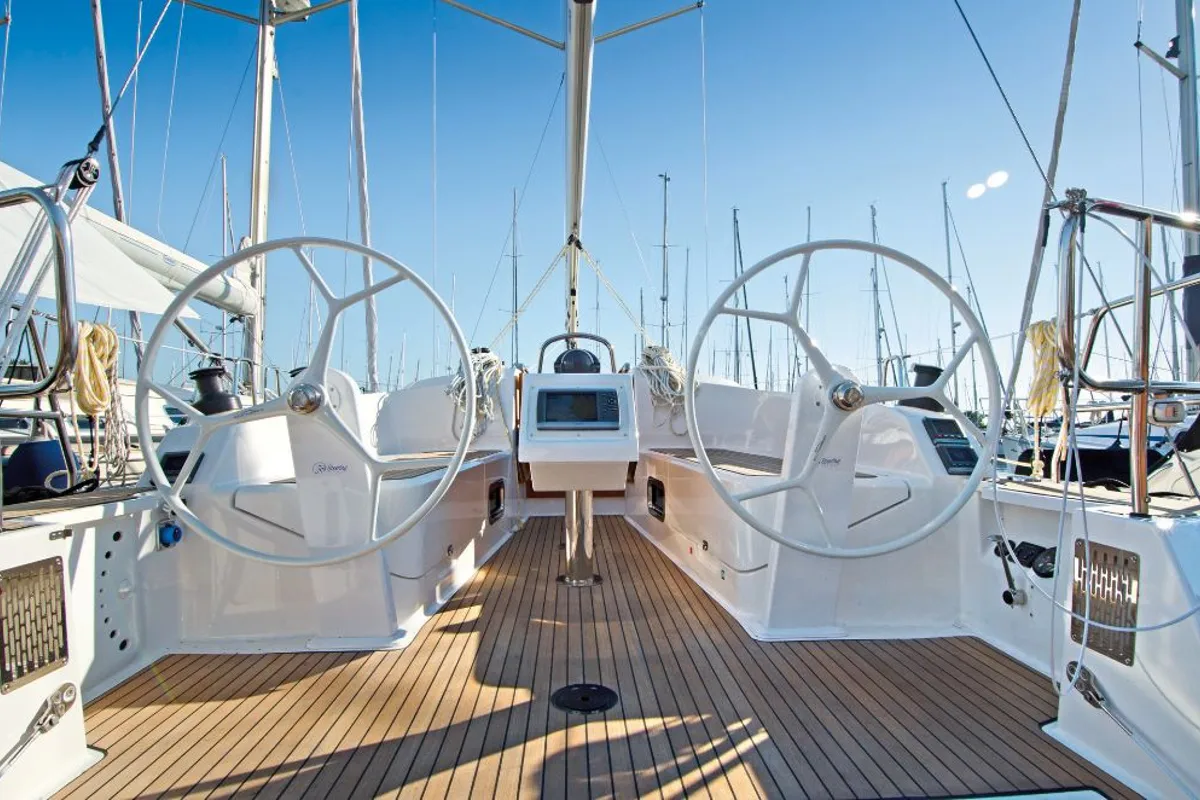 Cockpit of Maci, a Bavaria Cruiser 37 sailboat at Grad Biograd na Moru, Croatia