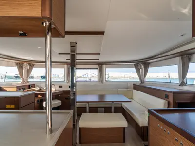 Salon of Sonia, a Lagoon 46 catamaran at Castellammare del Golfo, Italy