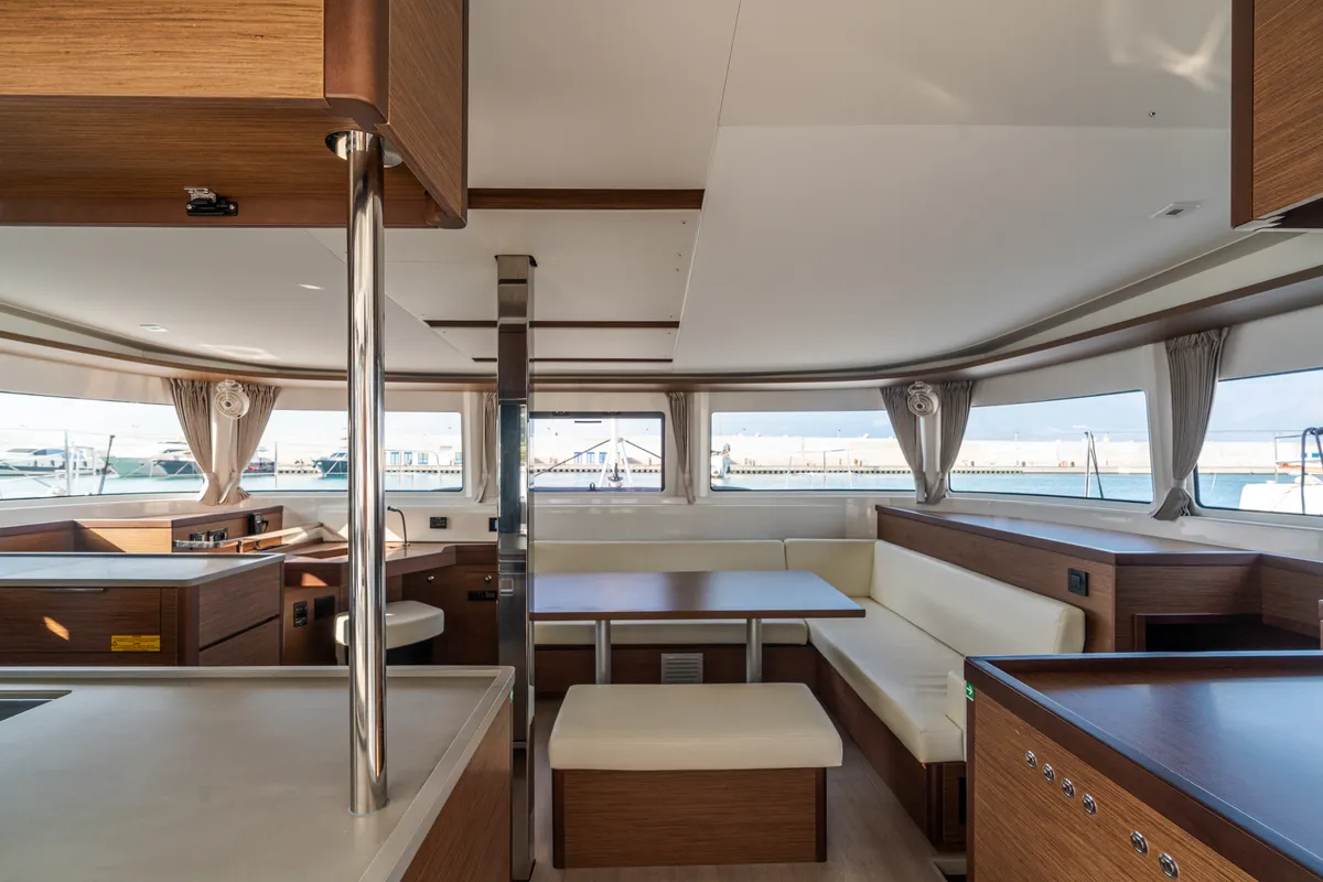 Salon of Sonia, a Lagoon 46 catamaran at Castellammare del Golfo, Italy