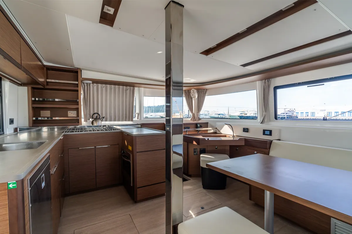 Salon of Sonia, a Lagoon 46 catamaran at Castellammare del Golfo, Italy