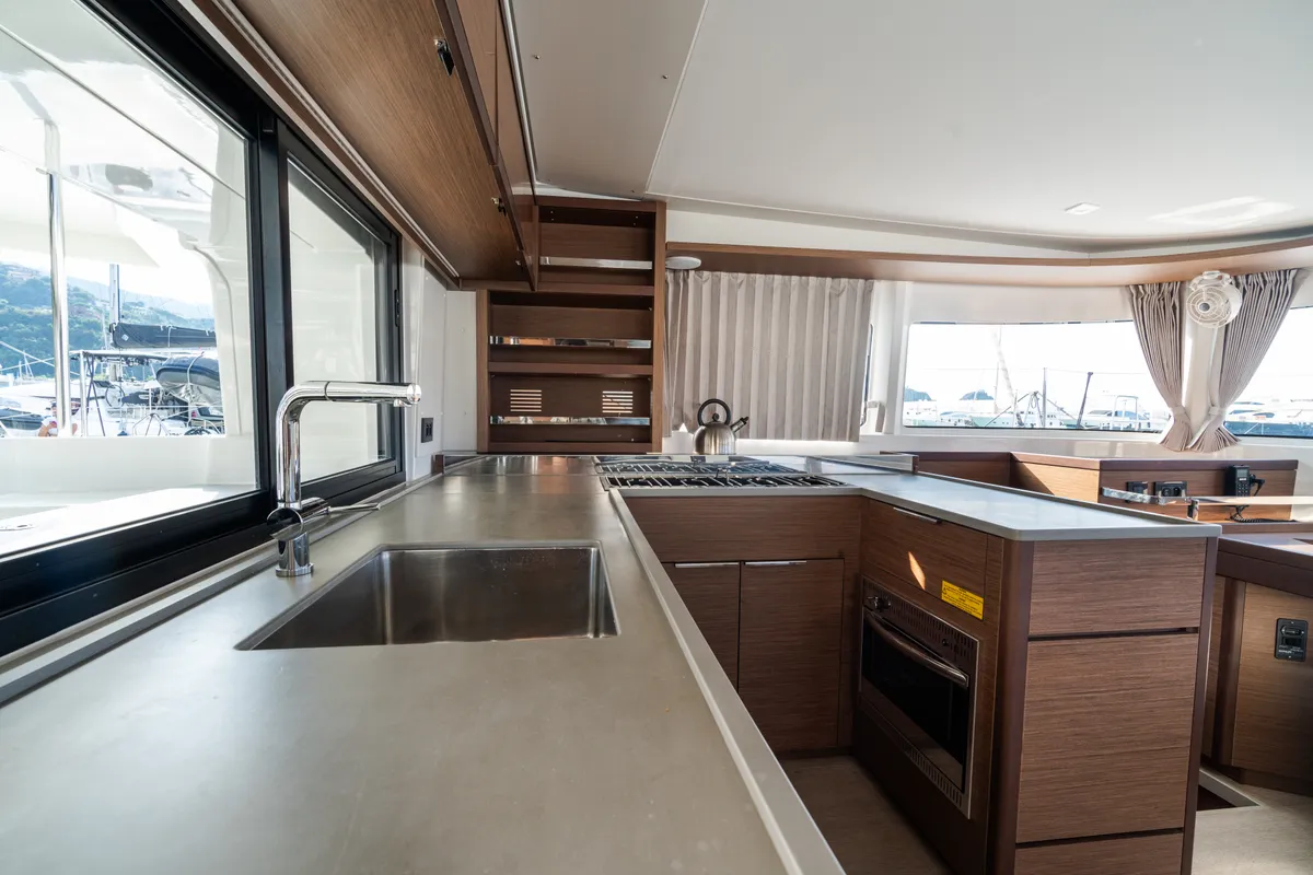 Galley of Sonia, a Lagoon 46 catamaran at Castellammare del Golfo, Italy