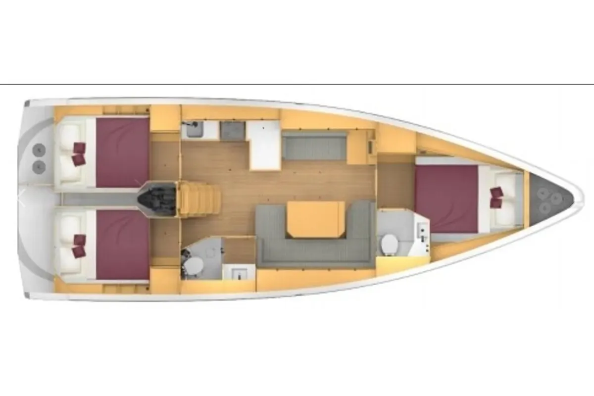 Floor plan of AF-C42, a Bavaria C42 sailboat at Athens, Greece