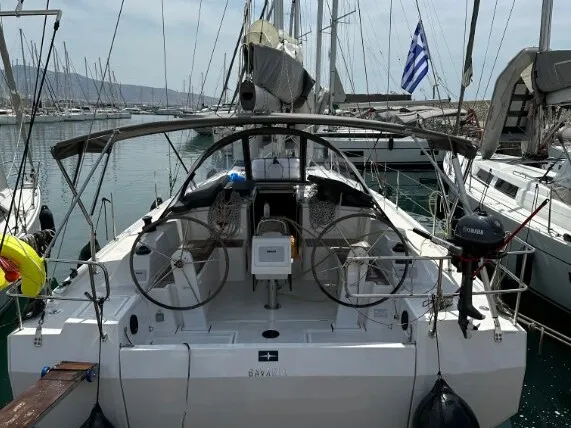 Cockpit of AF-C42, a Bavaria C42 sailboat at Athens, Greece