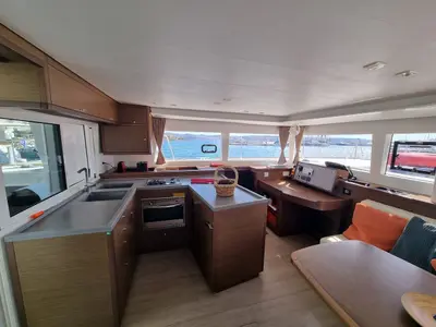 Galley of Lalouche, a Lagoon 450 F catamaran at Lavrion, Greece