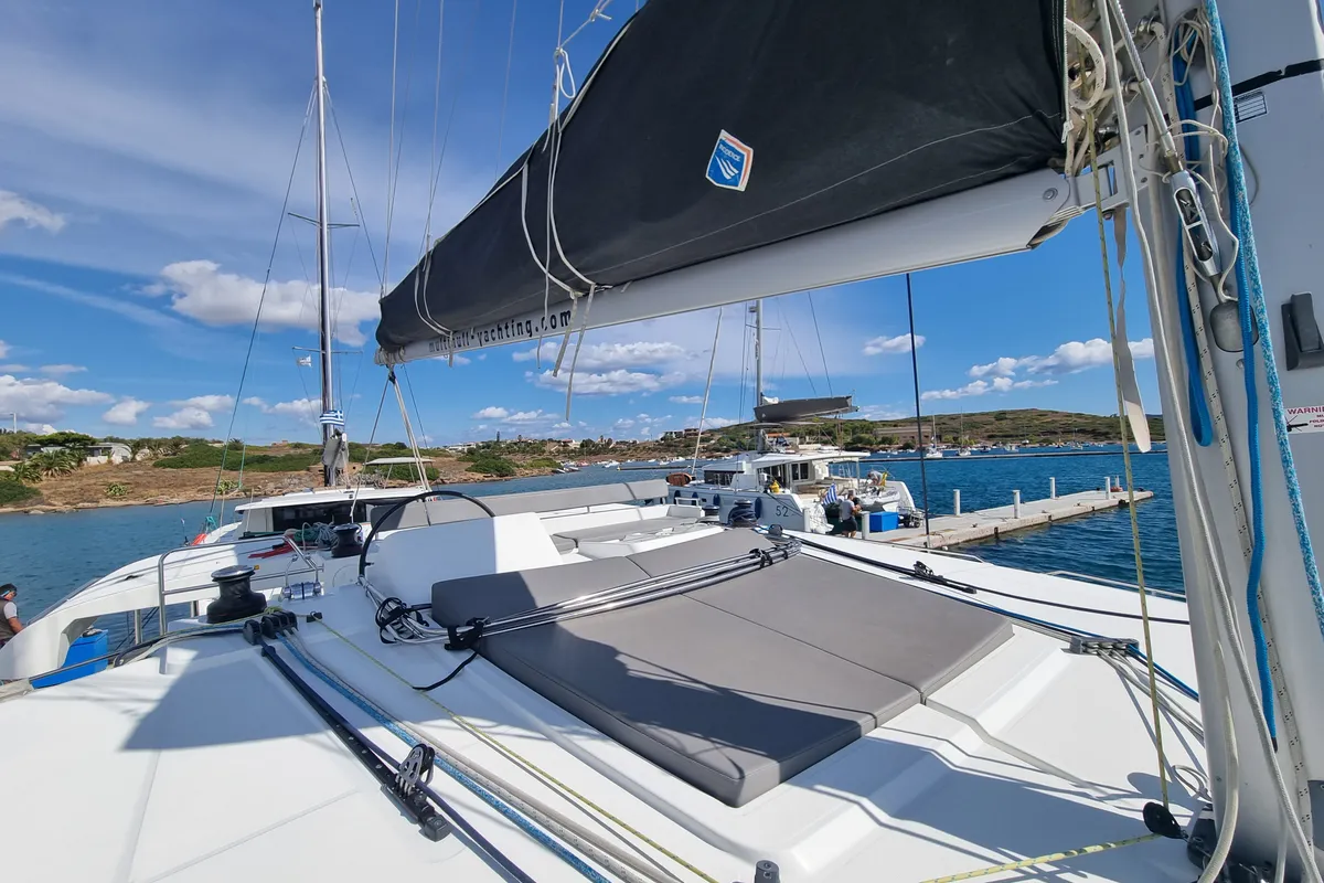 Lalouche, a Lagoon 450 F catamaran at Lavrion, Greece