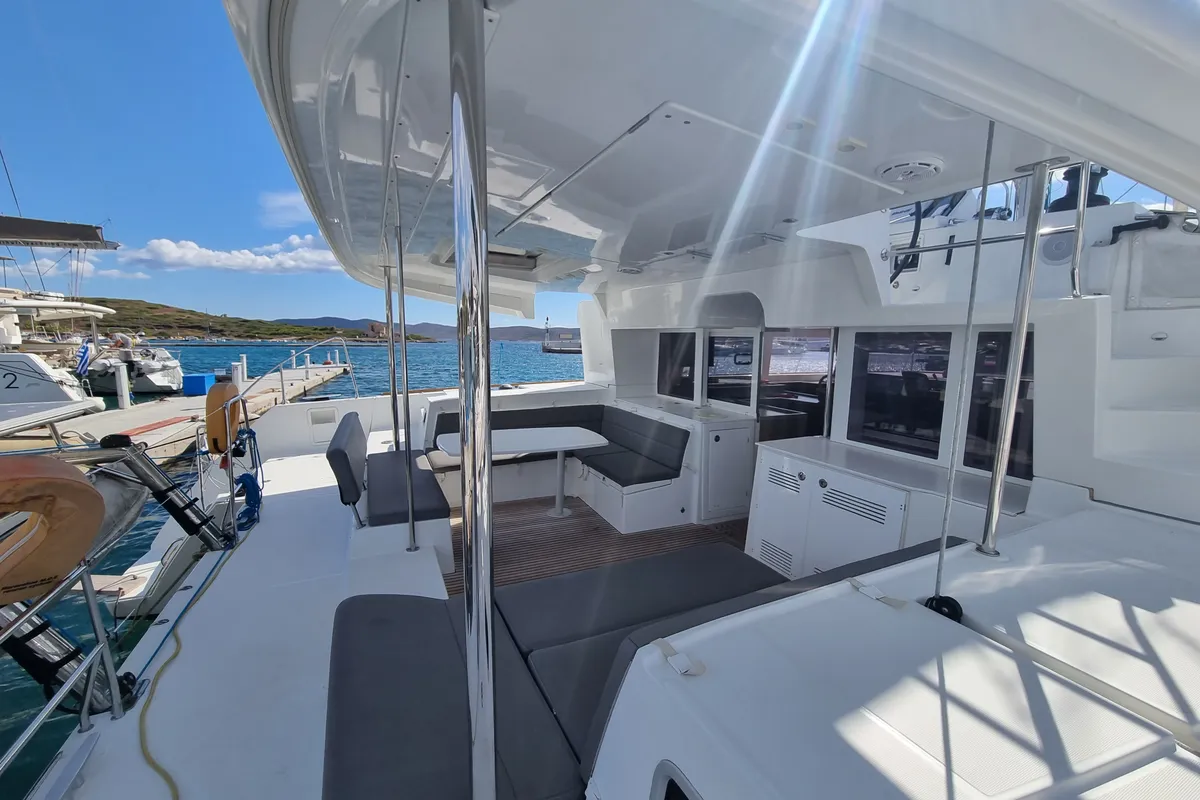 Lalouche, a Lagoon 450 F catamaran at Lavrion, Greece