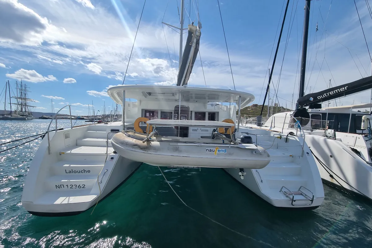 Lalouche, a Lagoon 450 F catamaran at Lavrion, Greece