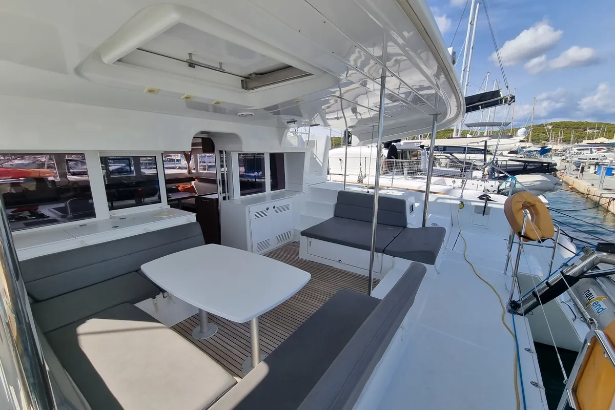 Lalouche, a Lagoon 450 F catamaran at Lavrion, Greece