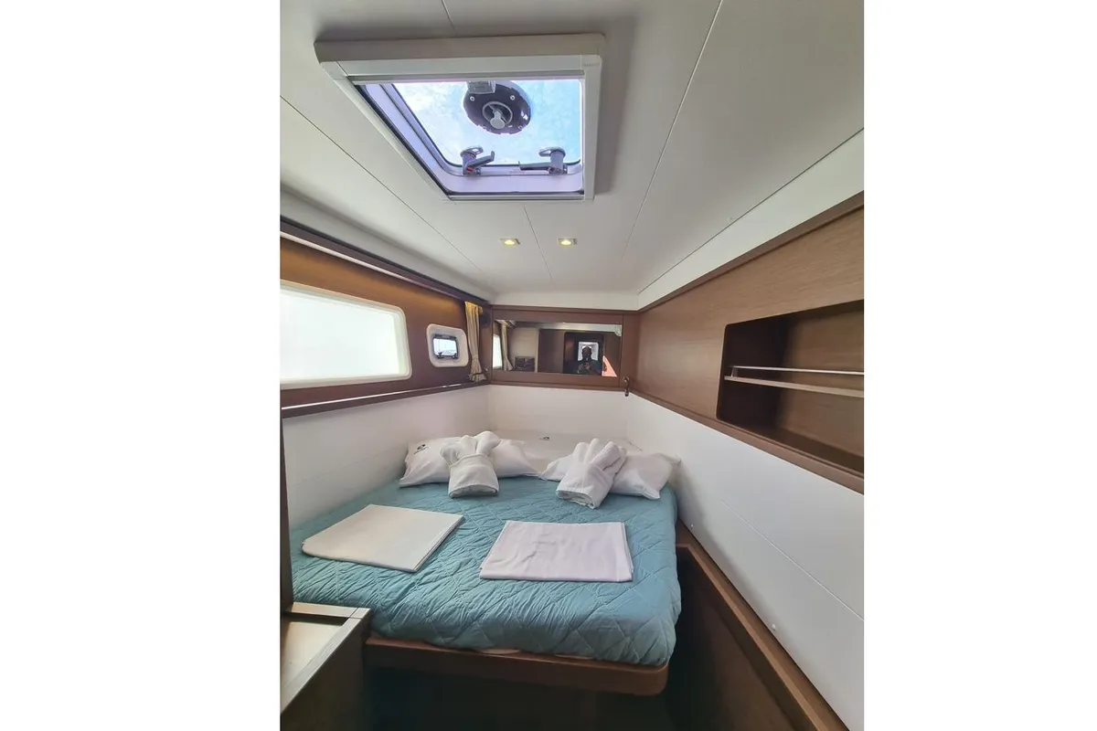 Lalouche, a Lagoon 450 F catamaran at Lavrion, Greece