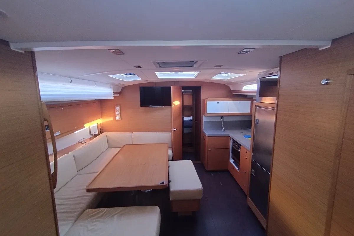 Salon of Weasley, a Dufour 470 sailboat at Olbia, Italy