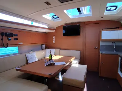 Salon of Weasley, a Dufour 470 sailboat at Olbia, Italy