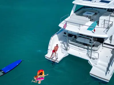 Exterior view of Moorings 464PC/10 Club, a Leopard 46PC catamaran at Road Town, British Virgin Islands