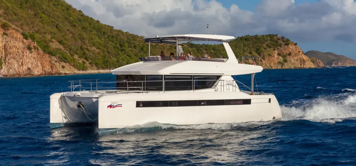 Exterior view of Moorings 464PC/10 Club, a Leopard 46PC catamaran at Road Town, British Virgin Islands