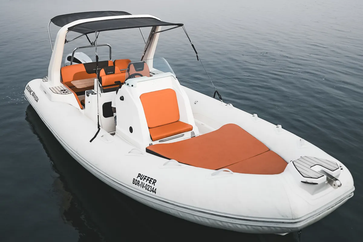 Exterior view of Moorings 464PC/10 Club, a Zodiac Medline 7.5 motorboat at Panaji, India