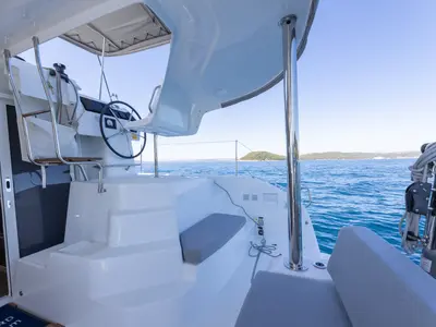 Cockpit of FURIA, a Lagoon 38 catamaran at Općina Rogoznica, Croatia