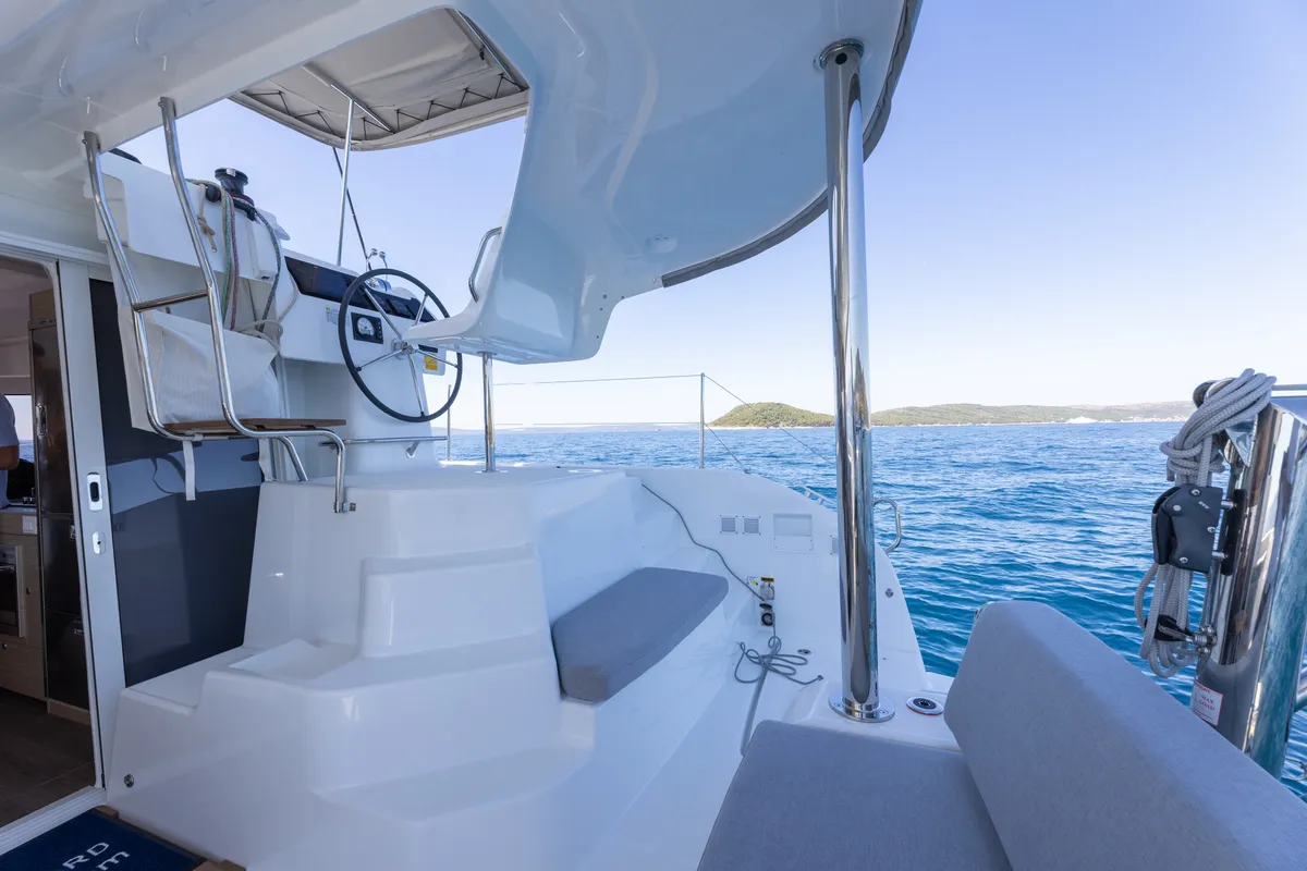 Cockpit of FURIA, a Lagoon 38 catamaran at Općina Rogoznica, Croatia