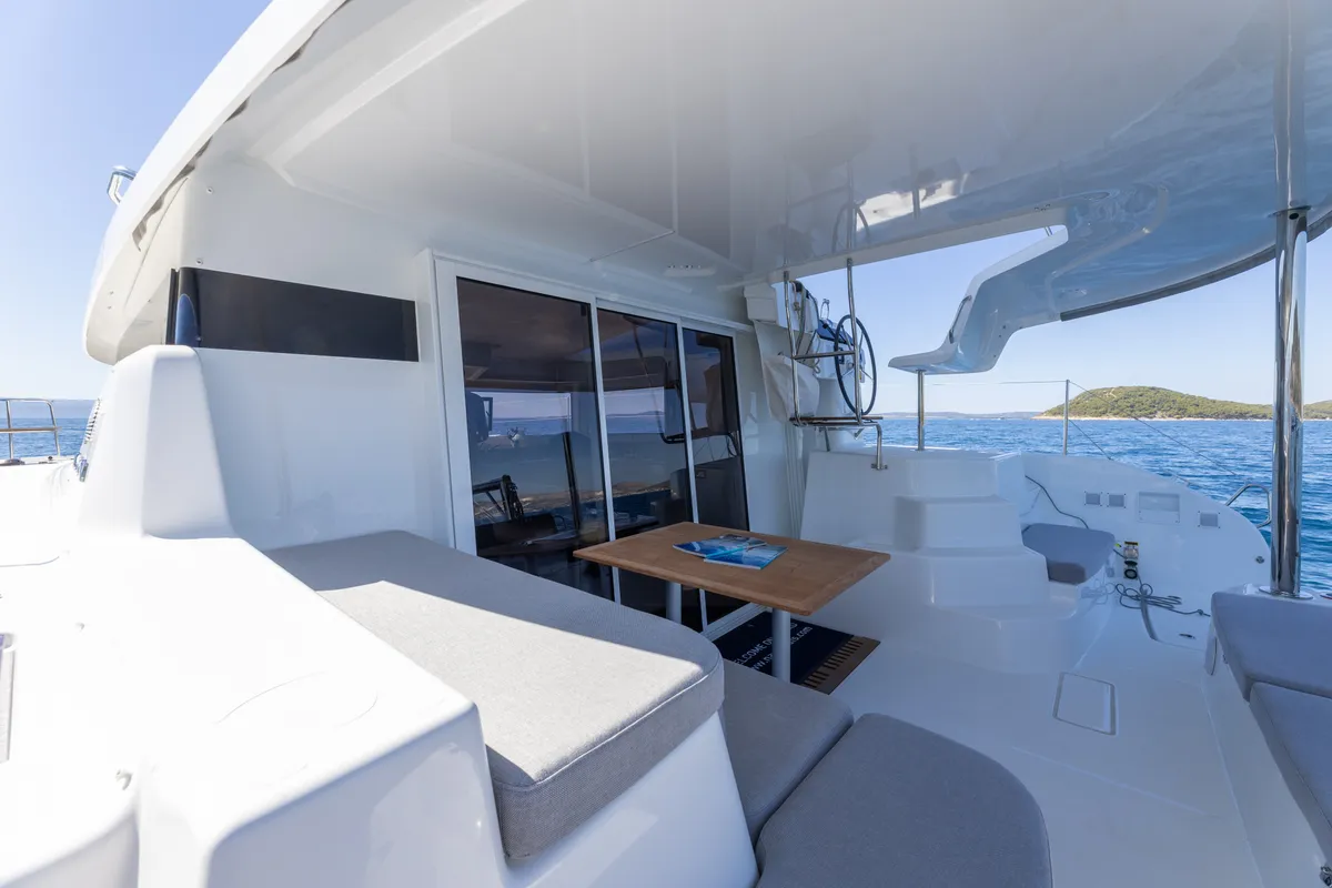 Deck of FURIA, a Lagoon 38 catamaran at Općina Rogoznica, Croatia