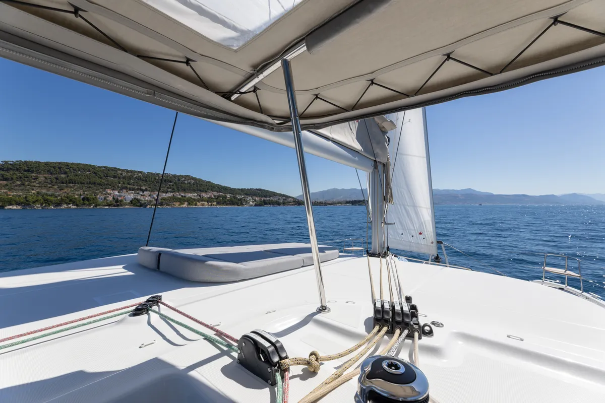 Deck of FURIA, a Lagoon 38 catamaran at Općina Rogoznica, Croatia