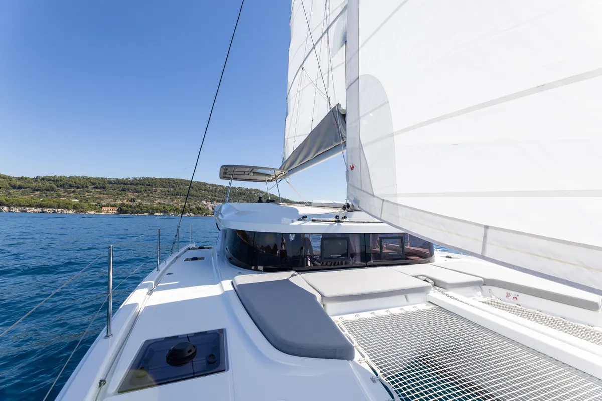 Deck of FURIA, a Lagoon 38 catamaran at Općina Rogoznica, Croatia