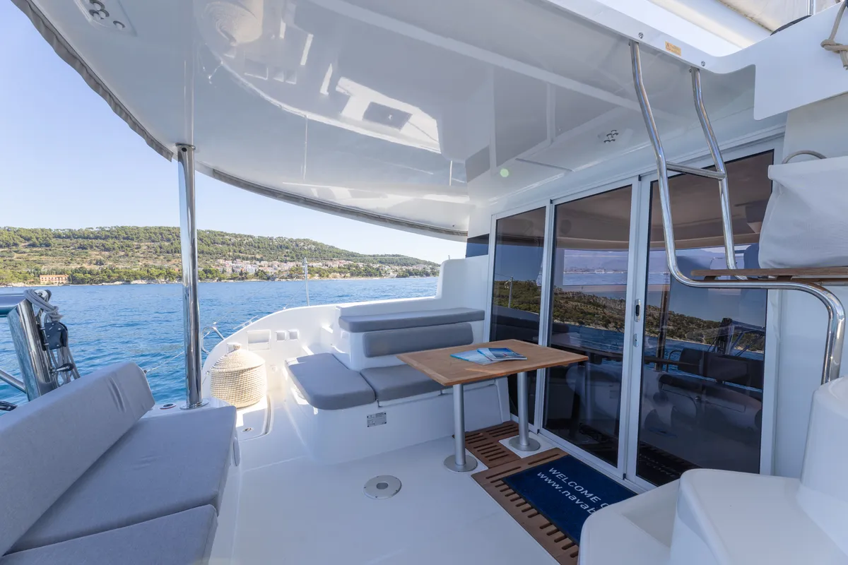Deck of FURIA, a Lagoon 38 catamaran at Općina Rogoznica, Croatia