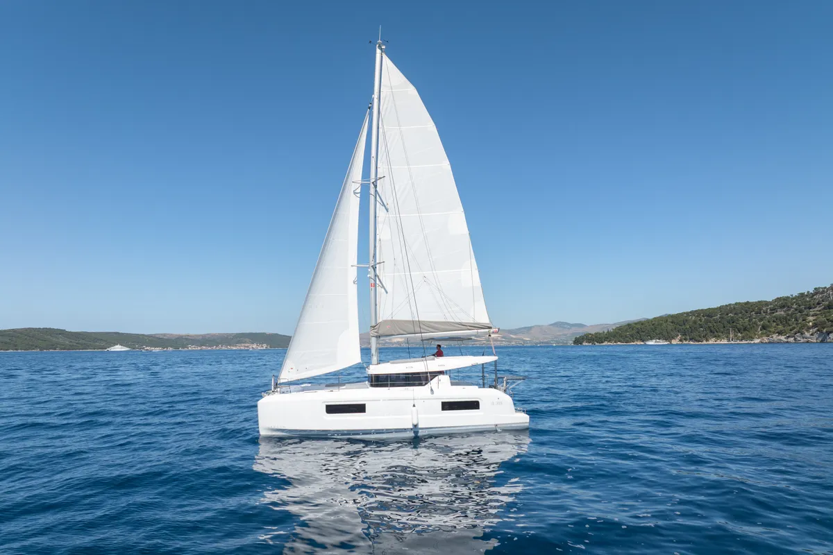 Exterior view of FURIA, a Lagoon 38 catamaran at Općina Rogoznica, Croatia