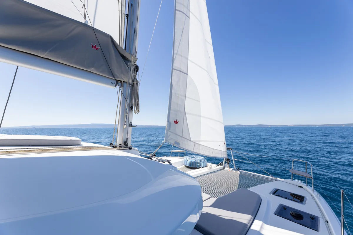 Deck of FURIA, a Lagoon 38 catamaran at Općina Rogoznica, Croatia