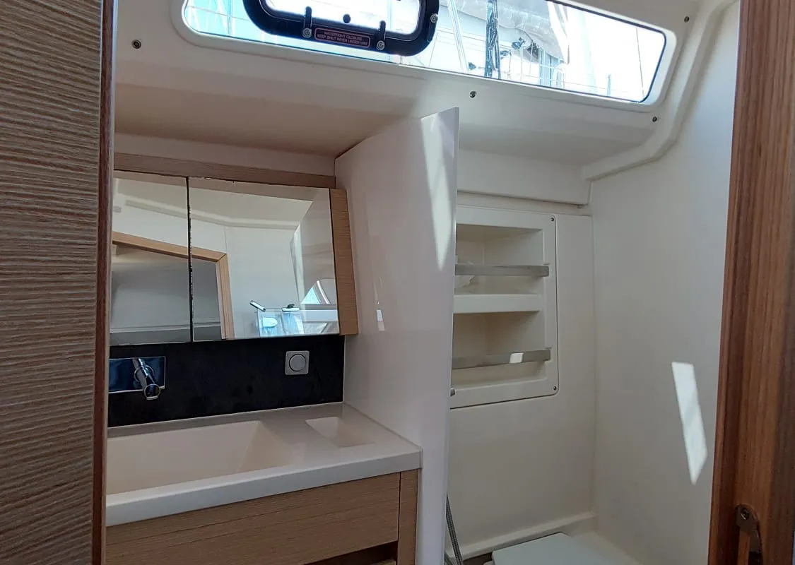 Head on Seatherapy, a Hanse 418 sailboat at Rosignano Solvay, Italy