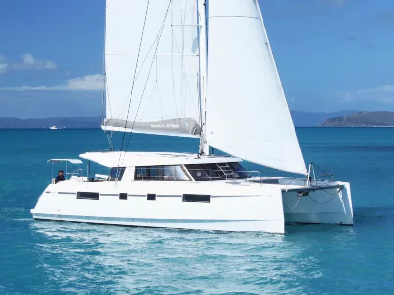 Exterior view of Aseba, a Nautitech 46 Open catamaran at Cogolin, France