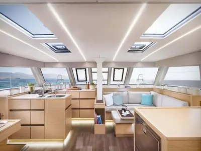 Salon of Aseba, a Nautitech 46 Open catamaran at Cogolin, France
