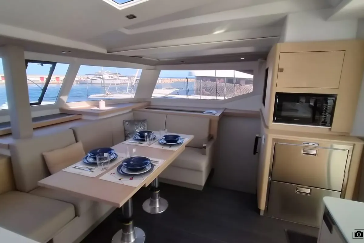 Salon of Agitation, a Fountaine Pajot Astrea 42 catamaran at Cannigione, Italy