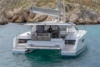 Exterior view of Agitation, a Fountaine Pajot Astrea 42 catamaran at Cannigione, Italy