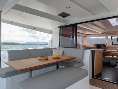 Salon of Agitation, a Fountaine Pajot Astrea 42 catamaran at Cannigione, Italy