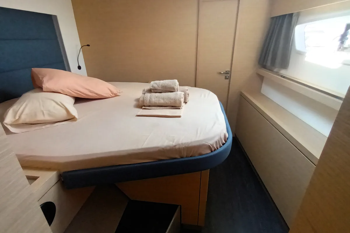 Eros, a Fountaine Pajot Tanna 47 catamaran at Athens, Greece