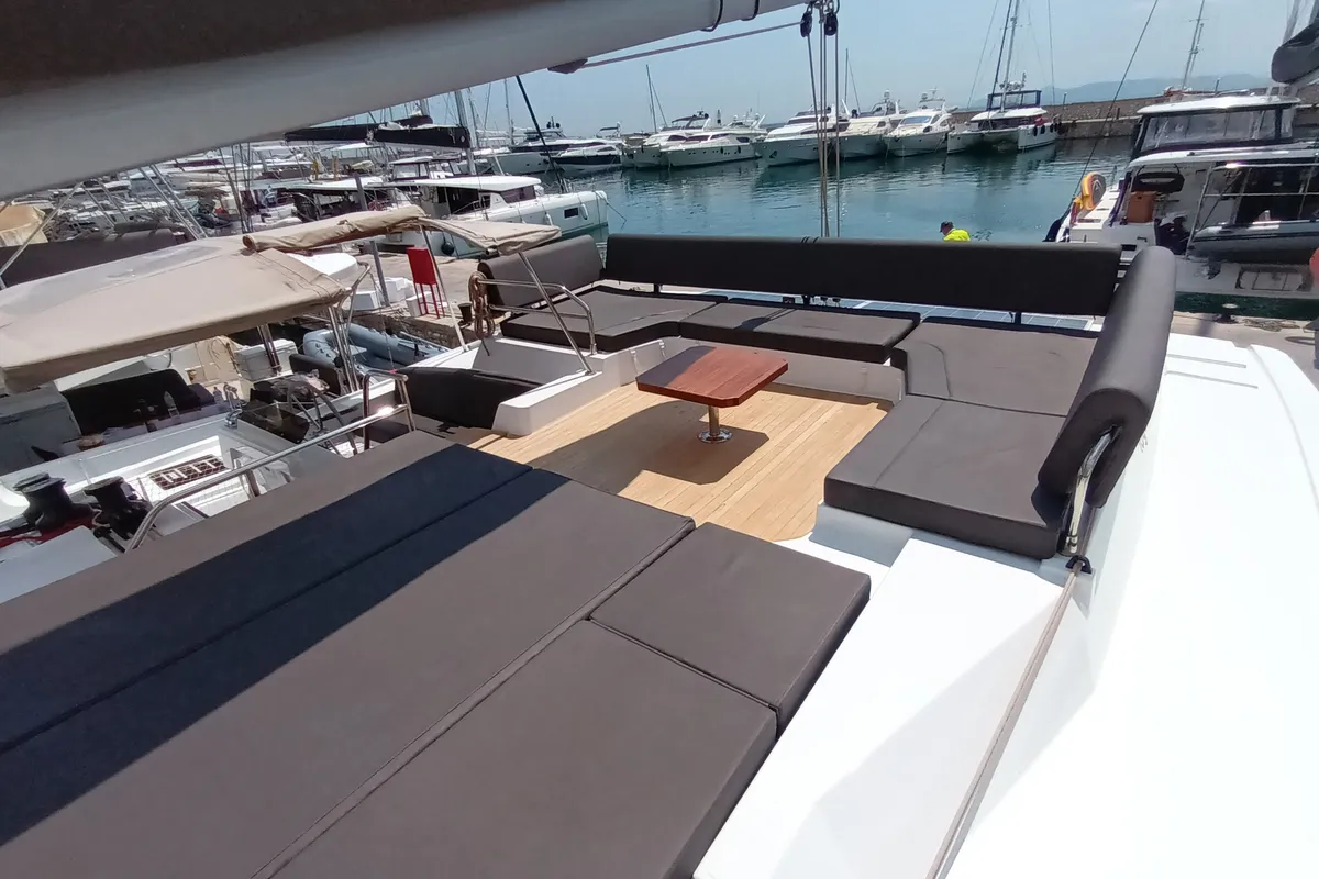 Eros, a Fountaine Pajot Tanna 47 catamaran at Athens, Greece