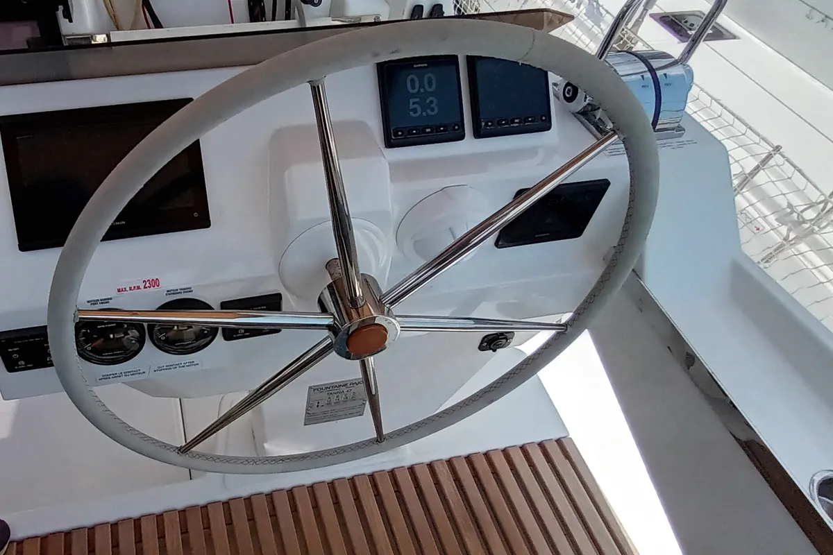 Eros, a Fountaine Pajot Tanna 47 catamaran at Athens, Greece