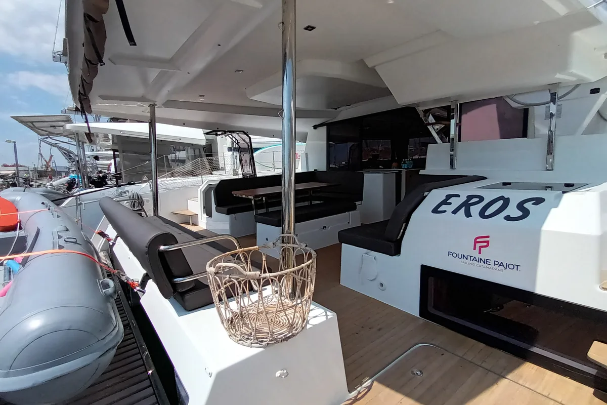 Eros, a Fountaine Pajot Tanna 47 catamaran at Athens, Greece