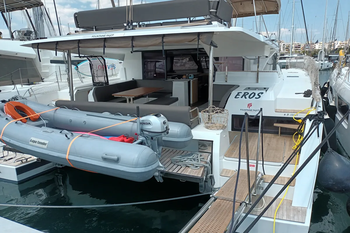 Eros, a Fountaine Pajot Tanna 47 catamaran at Athens, Greece