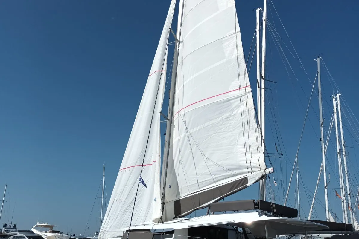 Eros, a Fountaine Pajot Tanna 47 catamaran at Athens, Greece