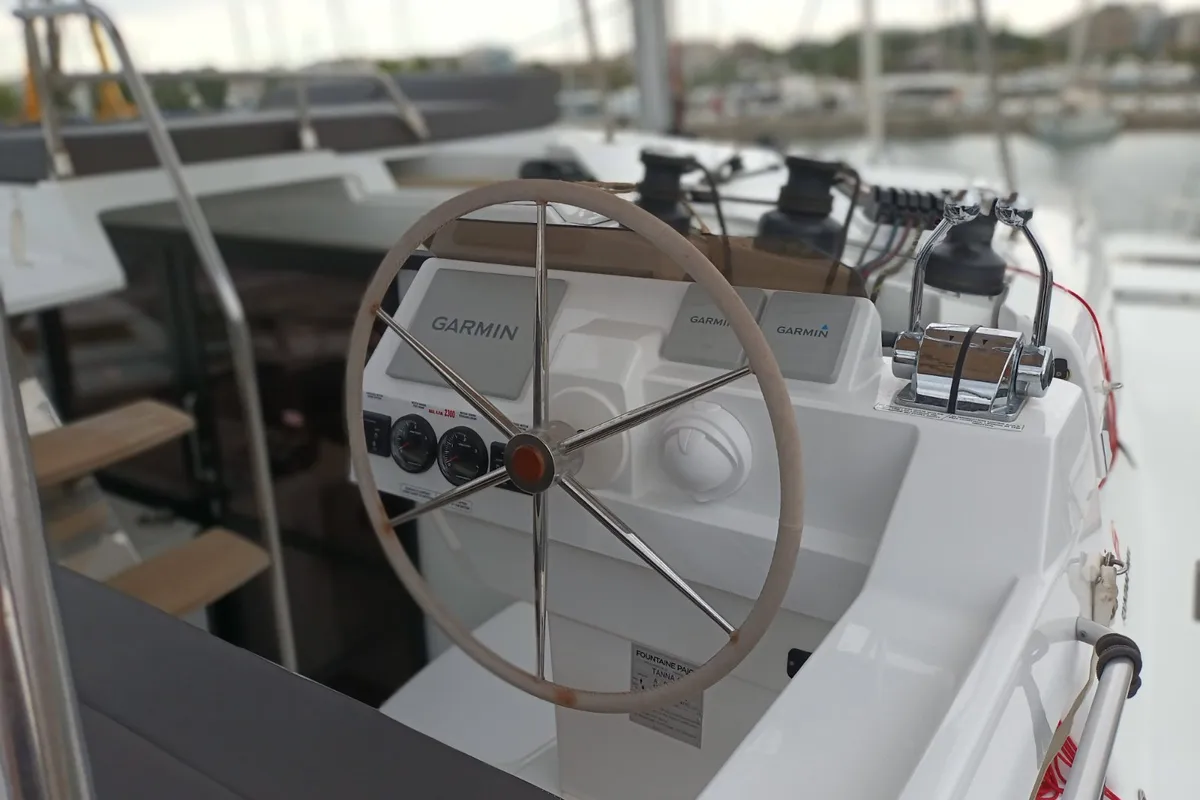 Eros, a Fountaine Pajot Tanna 47 catamaran at Athens, Greece