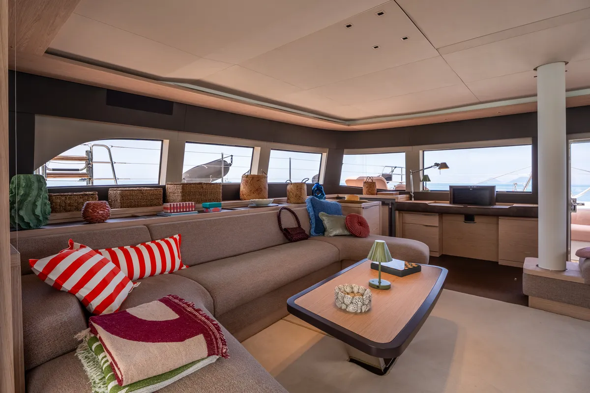 Salon of Sailuxe - Gloria, a Lagoon Sixty 5 catamaran at Castellammare del Golfo, Italy